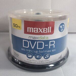 Maxell DVD-R Max Data 50 Pack Pk 4.7 GB 120 Min 16x Write Once Single Sided NEW